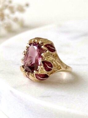 14K Gold Plated Cushion Cut Blush Pink Crystal Ring | Statement Cocktail Ring